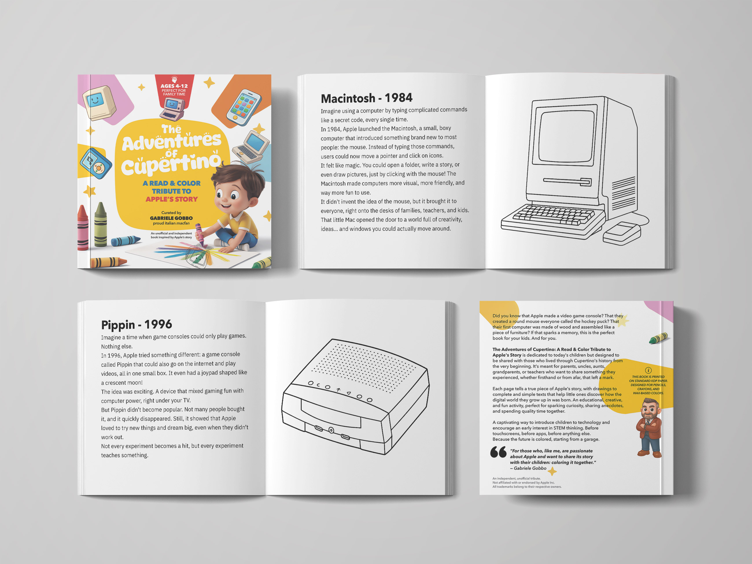 Interior pages showing Macintosh and Newton illustrations to color